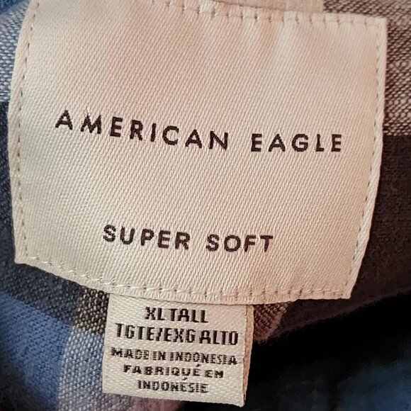 American Eagle Blue Checks 100% Cotton Button Front Shirt Tall - Picture 3 of 4
